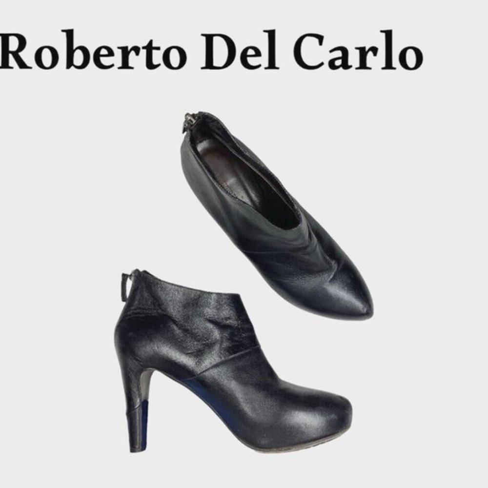 Del Carlo Womens Black High Heel Leather Ankle Booties Size EU 38.5
